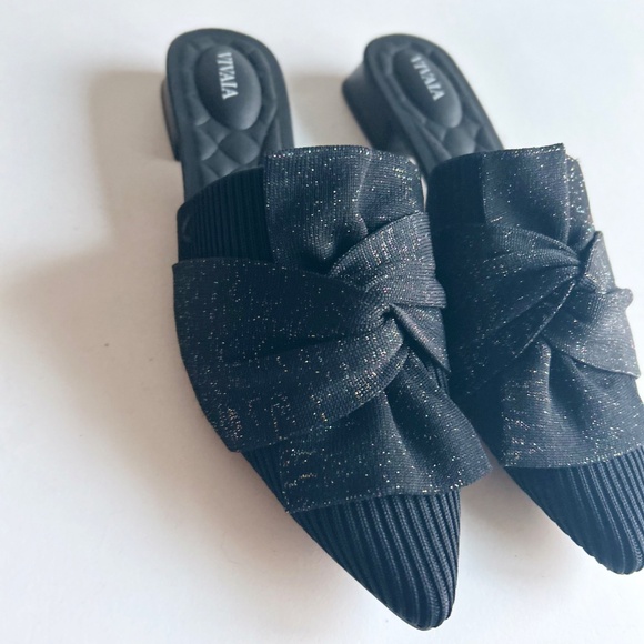 New Vivaia Black Textile Bow Point Toe Rubber Outsole Mules size EUR 39, US 8.5 - Picture 5 of 14